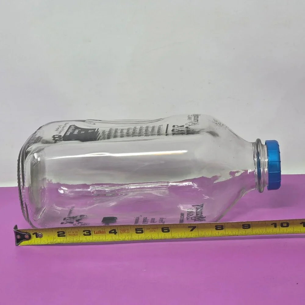 Clear Glass Milk Bottle W/ Blue Cap Memory Lane Dairy Store 64 Oz Stanpac Design